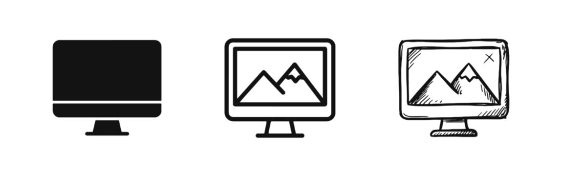 Computer Desktop Monitor with Landscape Image Display Icon Set
