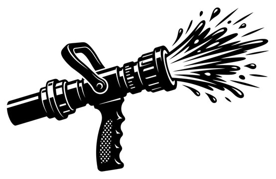 Nozzle discharging a powerful stream of water with dynamic droplets for an industrial coloring page