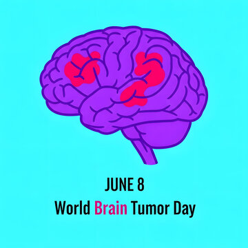 Brain tumor awareness illustration, World Brain Tumor Day, purple brain with red tumors