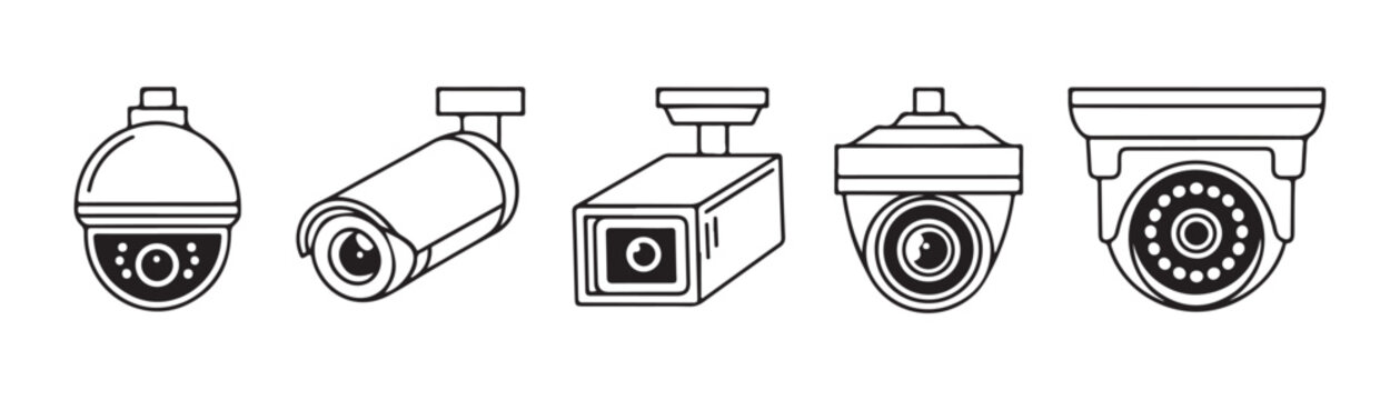 Cctv surveillance camera vector collection for safety and monitoring projects with multiple equipment designs.