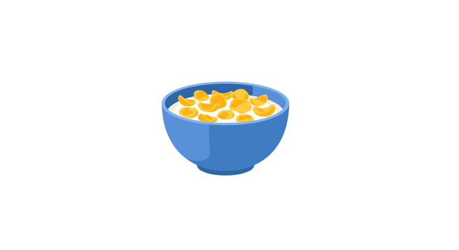 Blue bowl of cornflakes with milk isolated on white background