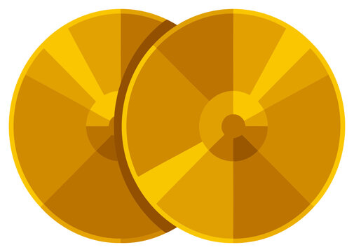 Cymbals featuring a dual golden disc design with radial highlights and shaded sections for a coloring page