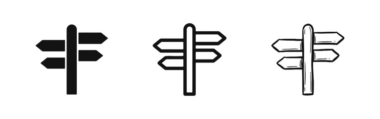 Directional signpost arrow icons in three different styles © drawing lines