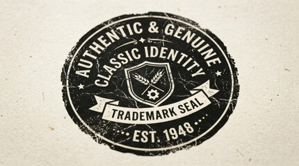 Obraz premium Vintage distressed round badge stamp featuring a black label with grunge texture, retro branding emblem seal isolated on a clean
