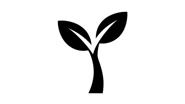 A simple black icon representing a young plant sprout with two leaves emerging from a curved stem on a white background