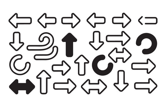 Large collection of arrow icons featuring straight bent and circular shapes for directional needs.