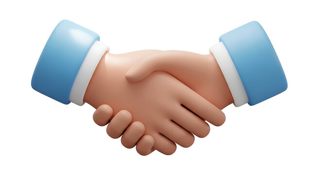 3D cartoon illustration of two hands shaking as a symbol of partnership with handshake agreement business partnership cooperation collaboration corporate professional contract relationship