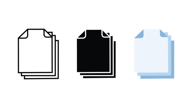 Copy document icon set duplicate file pages outline solid and color vector illustration