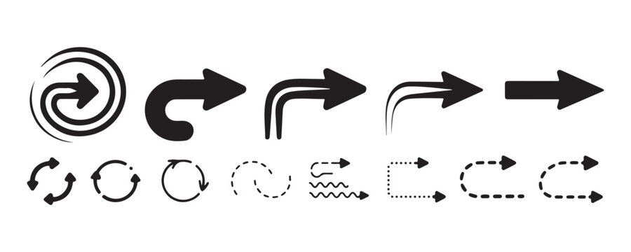 Curved black arrows and dotted path indicators for process flow charts and navigation interfaces.