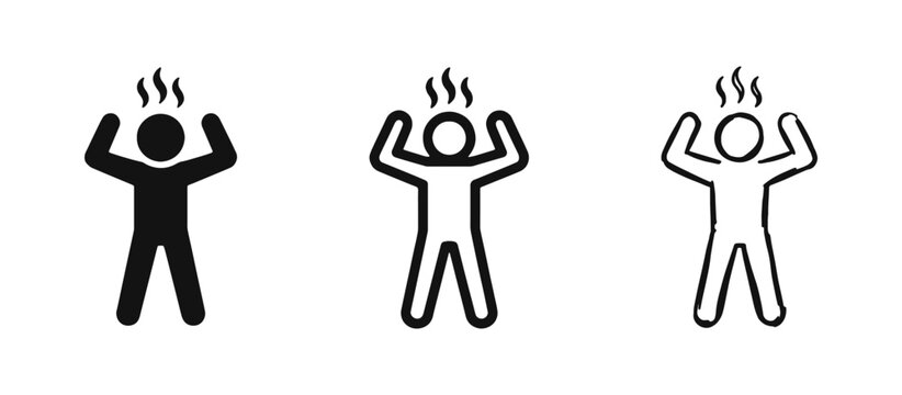 Stressed Person Icon Set Symbolizing Anger Fever Heat or Pressure