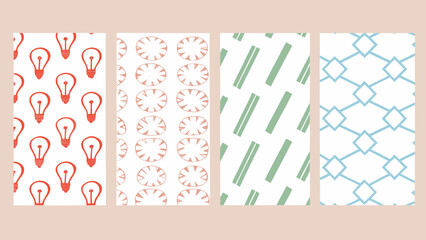 geometric patterns collection with lightbulb floral stripe and diamond motifs on a beige background © Sanjay