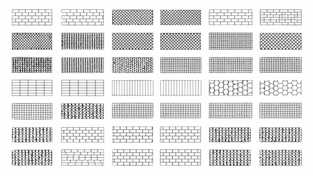 collection of hatching patterns and textures in black and white geometric designs on a white background
