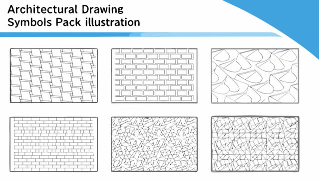 architectural drawing symbols pack illustration featuring various stone wall patterns in black and white