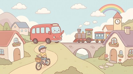 Naklejka premium Cute Children Storybook Illustration Elements Collection