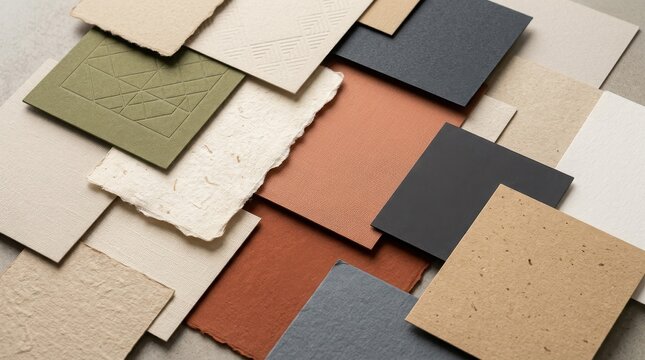 Collection of textured paper swatches in various earthy and neutral tones