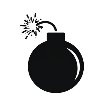 Round explosive device with lit fuse, black silhouette