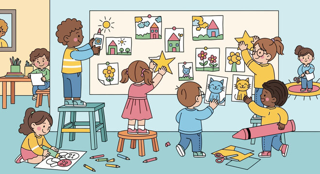 Children in a classroom setting learning.
