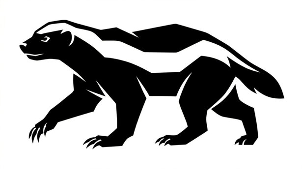 Stylized ratel silhouette vector flat wildlife design isolated on white