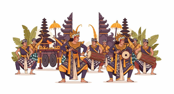 Traditional Balinese cultural dance performance illustration