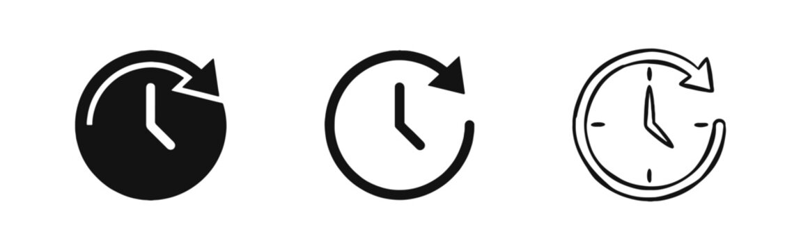 Clock with Circular Arrow Icon Set for History or Time Passing