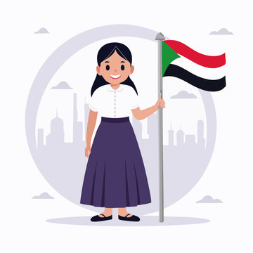 Girl Holding Sudanese Flag