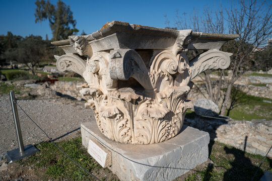 Ancient Corinthian capital from Odeon of Agrippa in Athens Greece