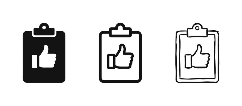 Clipboard with Thumbs Up Approval Icon Set in Glyph, Outline, and Sketch Styles