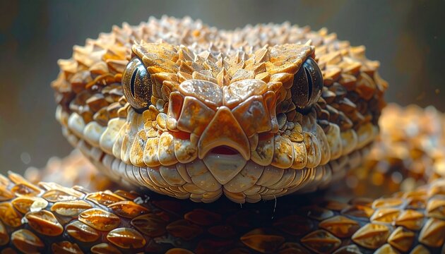 Spider-tailed horned viper with unique caudal lure in close-up desert wildlife portrait