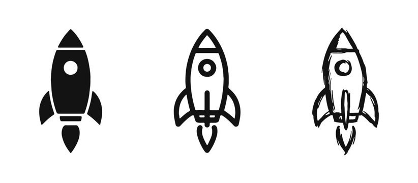 Rocket Launch Startup and Innovation Icon Set in Glyph, Outline, and Sketch Styles