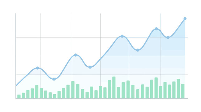 Abstract vector illustration of a combined line and bar chart on a grid