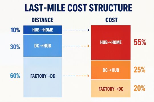 Last Mile Cost Structure: Visualizing the Inversion of Distance and Expenditure in Supply Chain Logistics.