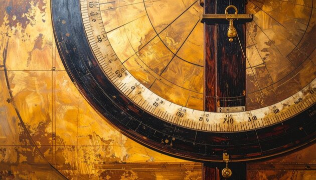 Vintage Brass Octant Instrument Close-Up with Ivory Scale and Vernier Detail in Warm Light