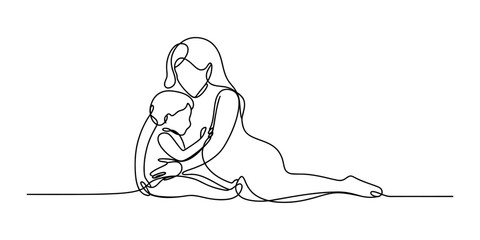 Obraz premium Woman Sitting on Floor in Continuous Line Art Minimalist Vector Illustration