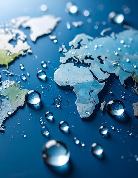 Water droplets on a world map