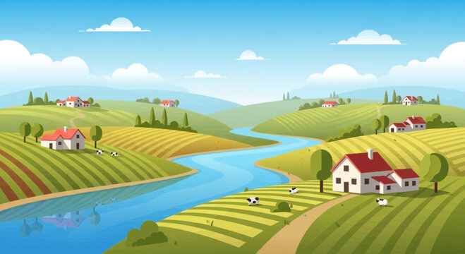 Houses with red roofs near river 4.