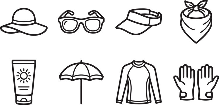 Flat vector collection of various hats and headwear icons Vector