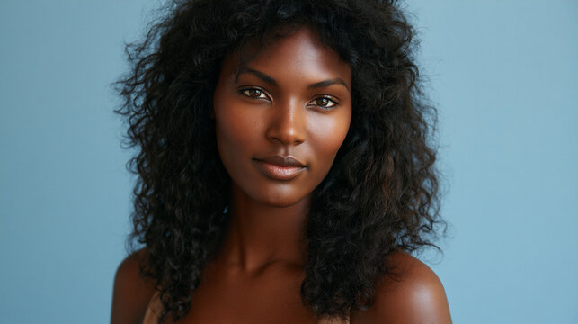 beautiful afro asian woman portrait with long hair and dark skin, elegant afro asian female studio headshot beauty portrait, confident multicultural woman beauty fashion studio closeup portrait