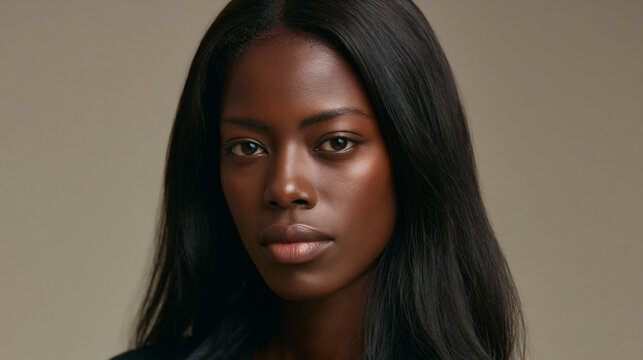 beautiful afro asian woman portrait with long hair and dark skin, elegant afro asian female studio headshot beauty portrait, confident multicultural woman beauty fashion studio closeup portrait