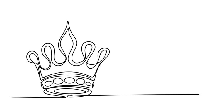 Continuous single line drawing of a royal crown for a king or queen sign symbol Vector, illustration