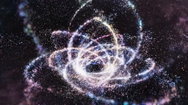 Whimsical cascade of luminous cosmic dust particles forms an ethereal celestial bloom, evoking a sense of wonder and the vastness of the universe while showcasing intricate luminous patterns