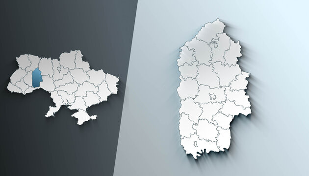 Ukraine Map Highlighting Khmelnytskyi with Zoomed Regional Municipalities