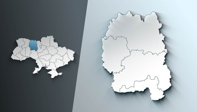 Ukraine Map Highlighting Zhytomyr with Zoomed Regional Municipalities