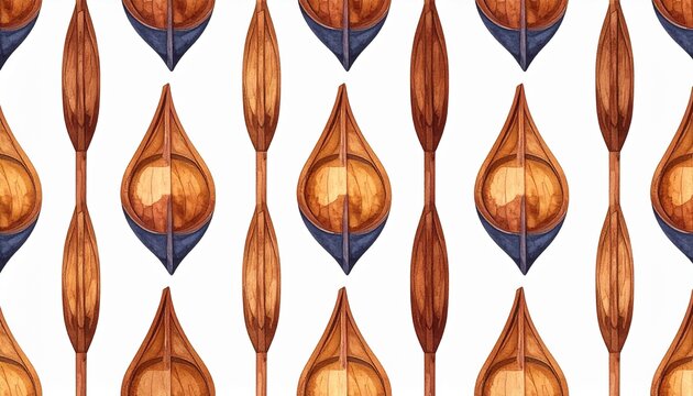 Seamless Pattern of Wooden Gondola Oars Rowlocks in Flat 2D Illustration Style on White Background
