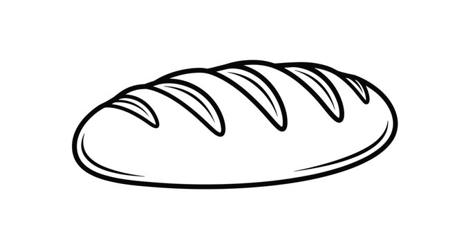 Freshly baked loaf of crusty bread with parallel score marks on top, illustrated as a clean black and white line drawing for bakery use.