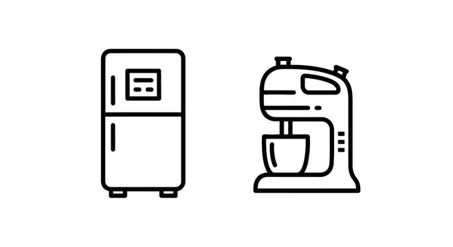 Icons of a modern refrigerator and a stand mixer with appliance icon kitchen appliance home appliance food preparation storage solution refrigerator