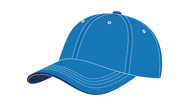 Blue baseball cap with white stitching is shown from a side perspective as a clean vector graphic for sports themes.