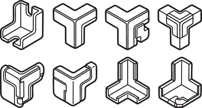 Set of minimalist line art chair icons in black and gray Vector