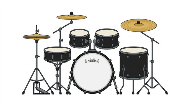 Studio drum set vector illustration bass drum audio branding icon