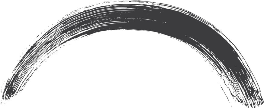 Dark gray arch shaped paint brush stroke on white background