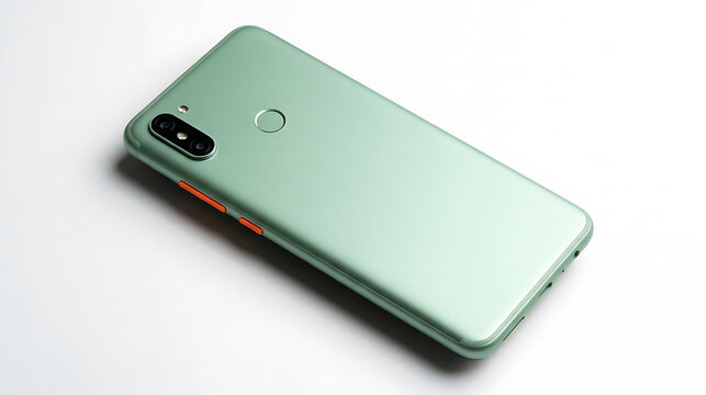 Back view of a light green smartphone with dual cameras cell phone dual camera